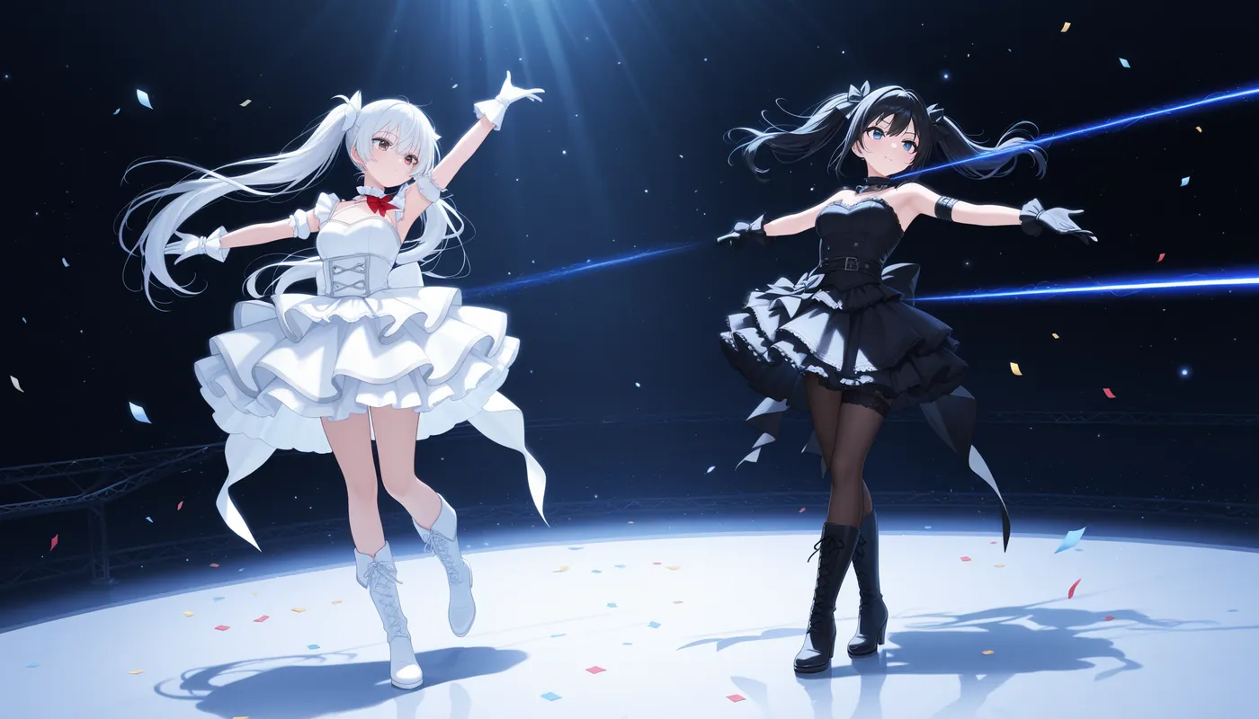 白と黒の衣装で、ステージを踊る陽菜と月菜
