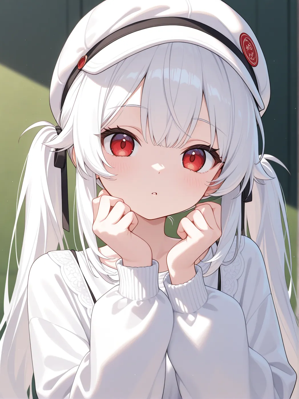 両手をほおにそえる陽菜
